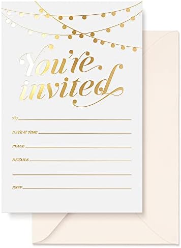 Sweetzer & Orange Party Invitations! 25 Gold Foil Traditional Invitations with Envelopes, Wedding, Baby and Bridal Shower Invite, Housewarming Birthday and Girls Quinceanera Invites