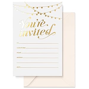 S&O Party Invitations! 25 Gold Foil Traditional Invitations with Envelopes, Wedding, Baby and Bridal Shower Invite, Housewarming Birthday and Girls Quinceanera Invitation Cards – 4×6″