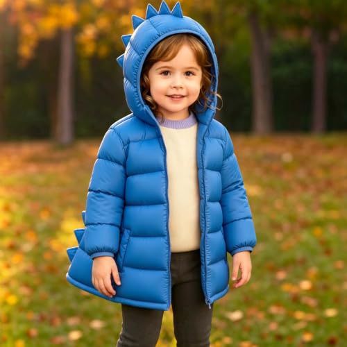 PXQIRMR Puffer Jacket Kids Cute Dinosaur Hooded Zip Front Coat - image 7