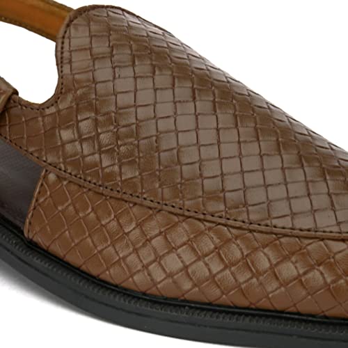 Image of San Frissco Men's Casual Mules with Leatherette Textured Design /Ethnic Jutis and Mojaris for Wedding,Occasions,Parties /Peshawari Loafers Slip-On Shoes for Men /Comfortable Fit for Everywhere