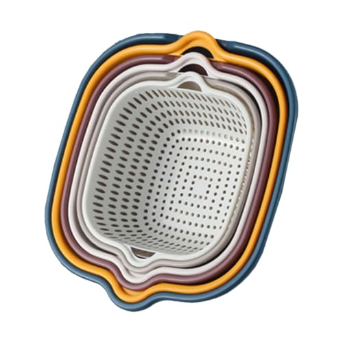 JECOMPRIS 6 piezas Cestas de Drenaje para Cocina de PP Doble Apilable con Asas Laterales Colador Multifunción para Lavar Frutas y Verduras Accesorio Práctico para Hogar