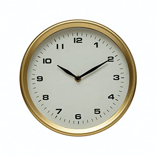 Creative Co-Op Metal Table, Brass Finish Mantel Clock, 10 L x 2 W x 10 H, White