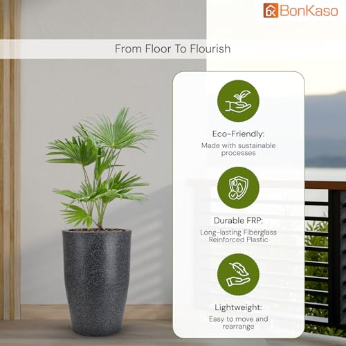 Image of BonKaso 18 inch Dark Grey Pot - Tall, Durable & Lightweight Polymer Round Tower Planter for Indoor & Outdoor Use: Home, Office, Garden & Balcony (Gamla /Gamale)