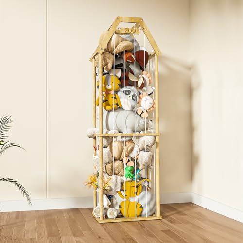 Stuffed Animal Storage Stuffed House style shape Animal Zoo Wood Soft Toy Organizer Plush Toy Organizer Zoo Cage Stuffed Animal Holder toy storage basket Toy box basket for toys (double-layer)