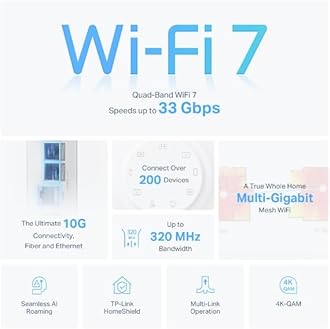TP-Link Quad-Band WiFi 7 BE33000 Whole Home Mesh System (Deco BE95) | 16-Stream | 2 × 10G + 2 × 2.5G Ports Wired Backhaul, 12 × High-Gain Antennas | VPN, AI-Roaming, 4×4 MU-MIMO, HomeShield (3-Pack)
