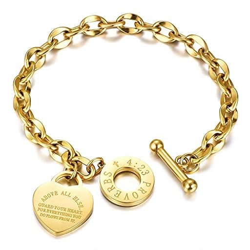 Emibele Pulsera de Corazón de Moda, Brazalete Elegante y Grabado con Proverbios Bíblicos de Acero Inoxidable con Cierre OT para Mujer Pareja Chicas, Regalo Ideal para Día de San Valentín, Oro | Ya disponible en tu tienda friki favorita! En mundofriki.es!