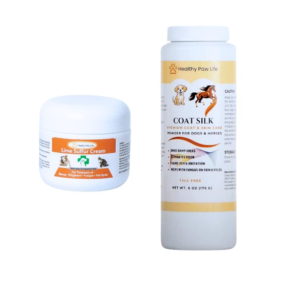 Healthy Paw Life Pet Skin & Coat Care Bundle - Lime Sulfur Cream (2 oz) and Coat Silk Powder (6 oz)