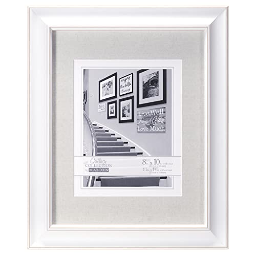 Malden International Designs 2136-80 Barnside Portrait Gallery Textured Mat Picture Frame, 8x10/11x14, White