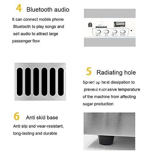 Ruiseawing Premium-Zuckerwattemaschine 1000 W, professionelle Zuckerwattemaschine im Jahrmarktstil, Musik mit USB-Bluetooth-Funktion, einfach zu bedienen und schnell Zuckerwatte herzustellen – Bild 7