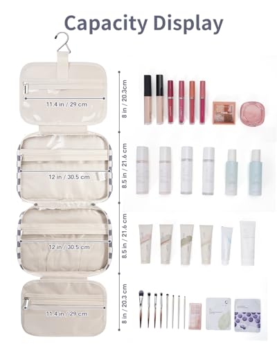 Image of Narwey Large Hanging Toiletry Bag Travel Makeup Bag Cosmetic Organizer for Women and Girls, Z-Grayish Blue Checkerboard, Large