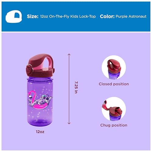 Image of Nalgene Kids' 12 oz On The Fly Lock-Top Water Bottle, Purple Astronaut