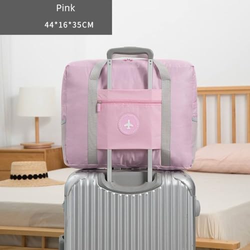 Image of CAVALO Be Unique Travel Duffle Bag for Luggage Spacious with Pockets Foldable Weekender Zipper Bag, Stylish Handbag Carry on Trolley Bag Waterproof Nylon Pink (44 x 18 x 35 cm)