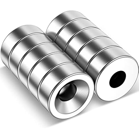 MIN CI Neodymium Magnets Extra Strong Large Magnet with Hole 8 x 3 mm M3 Magnets Screwable Flat Pack of 10 for Magnetic Board Kitchen Cabinet Fridge Countersunk Head Cover