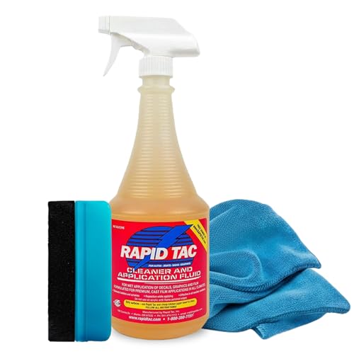 Rapid Tac 32oz Cleaner and Application Fluid Kit | Includes Felt Edge Squeegee and Microfiber Towel | for Wet Applications of Decals Graphics and Film on Cars and Wrap Projects