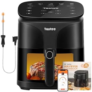 Tastee Air Fryer 8 in 1 Compact 55QT AirFryers 450F Digital Airfryer Dehydrator with Dual sensor Smart Probe 24 Presets One touch Cooking In app Recipes with Window Dishwasher safe Non stick