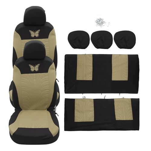 Housses de siège auto lavables et respirantes avec motif papillon beige
