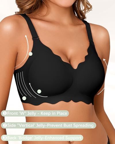 Image of Seamless Jelly Bras for Women No Underwire Push Up Bra Full Coverage V-Neck Wirefree Bralettes Soft T-Shirt Bra
