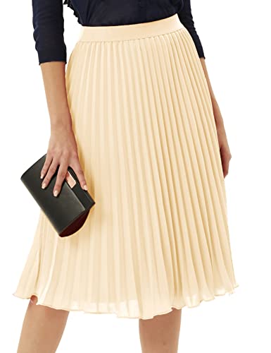Grace Karin CLS02473-23_L@#WTMVAR Women'S Vintage Skirts A-Line Pleated Flared Chiffon Skirts Apricot L thumb #1