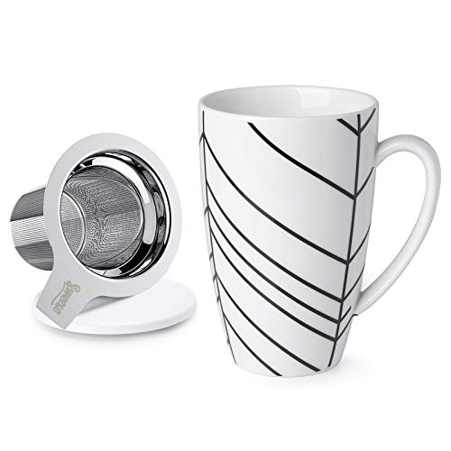 Sweese 201.203 Porcelain Tea Mug with Infuser and Lid, 15 OZ, Branch
