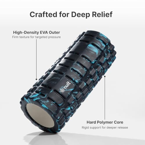 Image of CULT Foam Roller for Back Pain & Deep Tissue Massage | High Density Body Massage Roller & Yoga Roller | 33cm Muscle Massager Equipment for Muscle Recovery & Stretching (Marble Blue)
