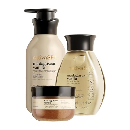 O Boticário Nativa SPA Vainilla Set Regalo para Mujer | Crema Vainilla Corporal 400ml, Aceite Corporal Hidratante 200ml y Exfoliante Corporal 200ml