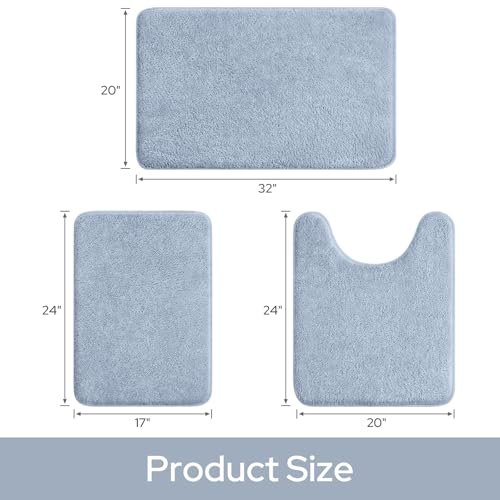 HOMEIDEAS Upgraded Bathroom Rugs Set 3 Piece, Ultra Soft Memory Foam Bath Mats, Super Absorbent Non Slip Washable U-Shaped Toilet Bath Rug (Blue, 17"x24"+20"x32"+U-Shaped 20"x24") by HOMEIDEAS - Used condition - Image 7