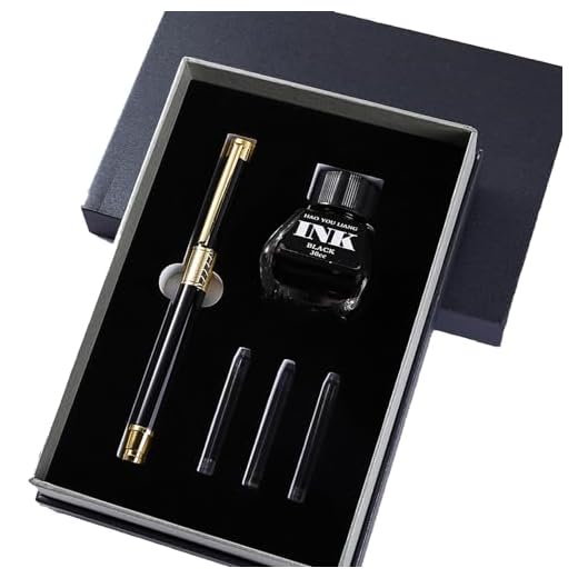 XUBX Pluma estilográfica, Juego de pluma estilográfica con 3 cartuchos de tinta y 1 botella de tinta negra, plumín mediano 0,7mm, en estuche de regalo, Pluma de escritura, Bolígrafo de negocios
