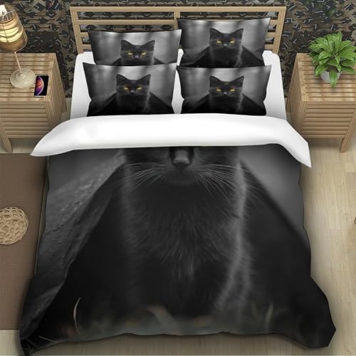 Housse de couette chat noir impression 3D microfibre de qualité - 5