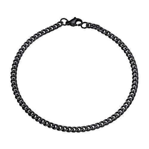 FOCALOOK 21cm Panzerkette Armband für Jungen Mädchen schwarz Edelstahl Gliederkette Armband 3,5mm trendige kubanische Gliederarmband Damen Herren Accessoire für Valentinstag Cover