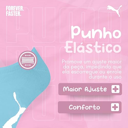 PUMA Kit 12 Pares Meia Invisível Sapatilha Adulto Feminina, 1 Azul Claro - 5 Branco - 1 Cinza Mescla