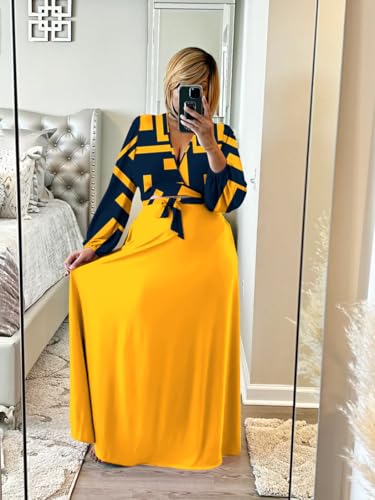 Image of Plus Size Women's 2 Piece Outfits Casual Long Sleeve Wrap Crop Top Maxi Long Dress Flowy Matching Sets