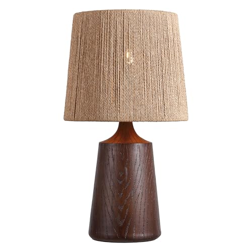 JONATHAN Y 22.25" Dark Brown Wood Finish Classic Cottage Table Lamp for Bedroom, Tapered Resin Body with Brown Paper Rope Shade, LED Bulb Included (JYL9201B)