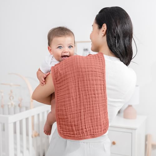 Image of Comfy Cubs Muslin Burp Cloths 20 inch x 10 inch, Pack of 10 - Large, 6-Layer, Ultra Absorbent 100% Cotton for Baby Drool and Messes - Soft, Safe & Gentle Baby Burp Cloths for Boys & Girls - Dusty Rose