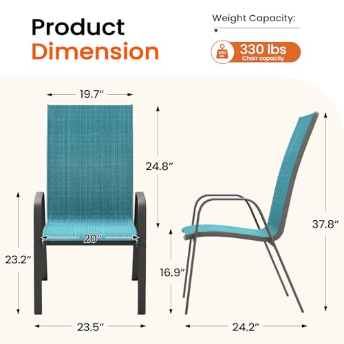 Image of JEAREY Patio Dining Chairs Set of 6, Outdoor Stackable Dining Furniture Set, All Weather Dining Set for Lawn, Garden, Backyard, Poolside, Peacock Blue