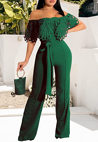 Image of Off Shoulder Jumpsuit for Women High Waist Wide Leg Long Pants Jumpsuits