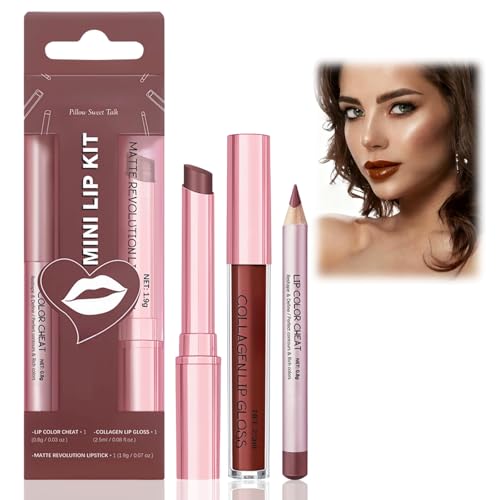 3PCS Matte Liquid Lipstick & Lip Liner Set, Long Lasting Lip Stain & Tinted Lip Balm, Hydrating Lip Gloss Set for Dry Lips,Tinted Lip Balm & Lip Liner Kit, Waterproof Lip Tint Makeup Kit (SET 3)