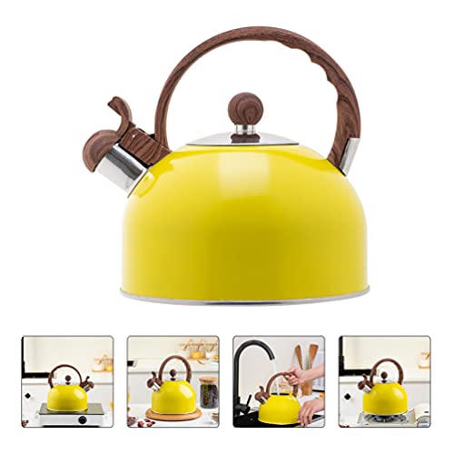 Yardwe 2. 5L Stove Top Whistling Tea Kettle Stainless Steel Fast Boiling Heat Water Tea Pot Sounding Kettle Heating Water Container With Anti Hot Handle For Home Yellow #TOP4