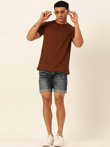 Image of Solid Soft Cloth Round Neck Cotton Relaxed Fit T Shirt