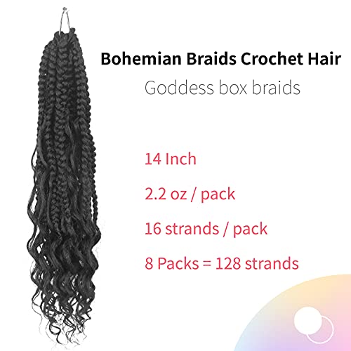 Niseyo 8 Packs Curly Ends Goddess Box Braids Crochet Hair 14 Inch Crochet Braids With Curly Ends Goddess Braid French Curl Braiding Hair (1B) #TOP1