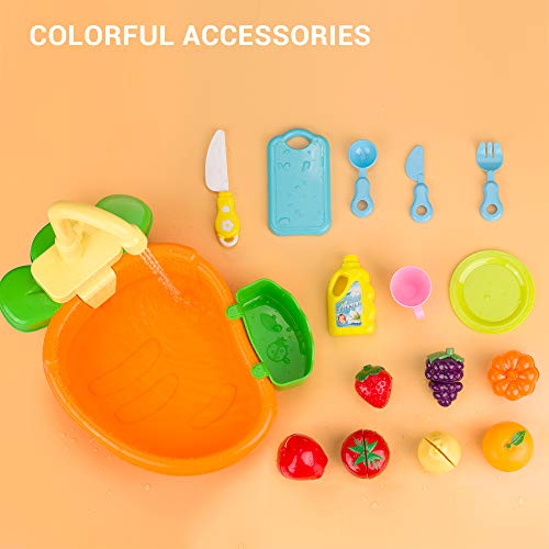 GrowthPic Play Kitchen Sink Toy Set, Water Toys for Kids with Electronic Dishwasher, Pretend Play Utensils Accessories and Play Cutting Food for Boys and Girls