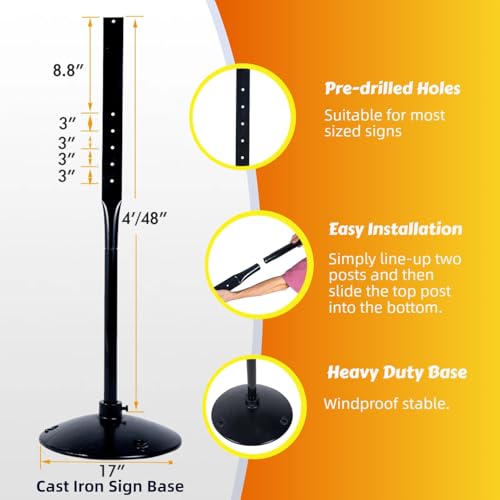 Kdgarden Heavy Duty Cast Iron Sign Post and Base Kit - 17" DIA Stand with 48" Post and Bolts & Nuts for Hanging Signs, Portable Sign Holder for Parking and Recreational Use by Kdgarden - Image 2