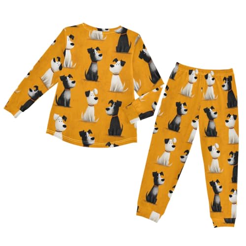 Long Sleeve Pajama Set for Girls Boys,Dogs Sitting on Orange Comfy Crewneck Sleepwears,Soft Kid's Homewear Clothes Underwear Sets 8T2