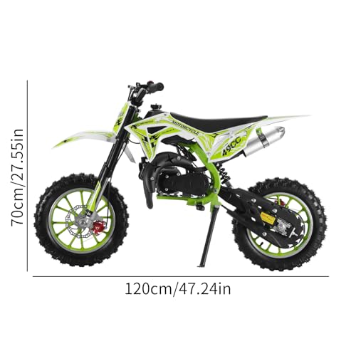 Image of 2026 New 50cc Dirt Bike for Kids 2-Stroke, Toddler Gas Powered Mini Bike with Front Rear Disc Brakes, Speeds up to 40KM /H, Gas Motorcycle for Children, Ideal Gifts for Boys Girls, Blue (Green)