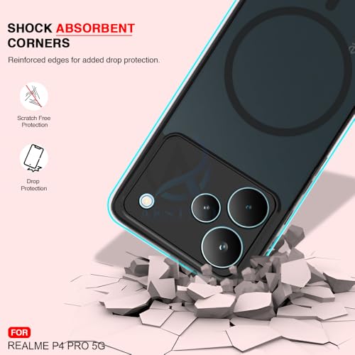 Image of AESTMO Realme P4 Pro 5G Back Cover | 360 Protection | Matte Frosted Hard Back Translucent | Compatible with MagSafe Accessories (MagSafe Matte Hard Black Bumber)