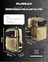 RUGSAK ALPHA | Taktischer Rucksack [20-45L] Wasserdicht & EXTREM Robust | Militär Survival Backpack | für Outdoor Arbeit Wandern Camping und Gym | Molle Reiserucksack Herren & Damen (Desert Sand) – Ansicht 3