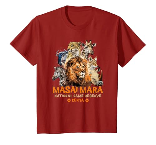 Masai Mara National Game Reserve Africa Safari Kenya T-Shirt, Youth, Cranberry Red, 2T