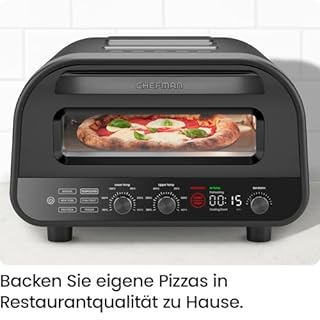 CHEFMAN Four à pizza électrique pour intérieur et extérieur, four à pizza portable de 30 cm pour napolitains, new-yorkais, croûte fine et poêle, pierre à pizza et disque éplucheur, noir