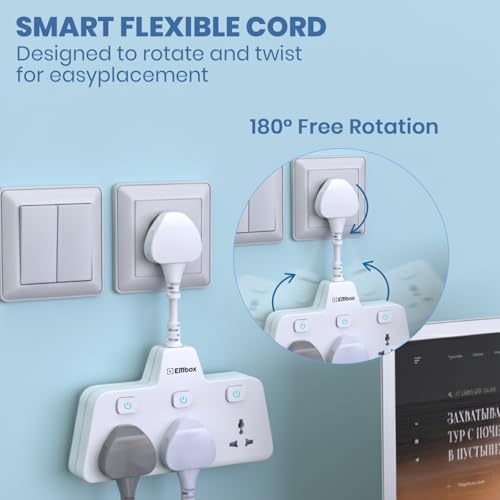 Image of EMBOX Multi Plug Socket 2500 W | Extension Board with Switches | 3 Universal Sockets Multi Plug Adapter Fast Charging No Block Design, White