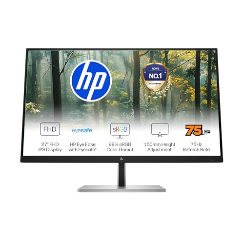 Image of HP E27 G5 FHD 27 inch Monitor, On-Screen Controls; Single Power ON; Anti-Glare; Height Adjust /Tilt /Swivel /Pivot Eye Ease