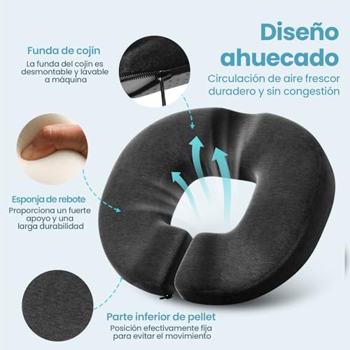 Miniatura 3 de Benazcap Cojín De Asiento Para Hemorroides, Cojín De Coxis Para Aliviar El Dolor De Coxis, Almohada De Dona, Cojín De Asiento De Espuma Viscoelástica Por Ergonomic Para Úlceras, Ciática Buen Apoyo